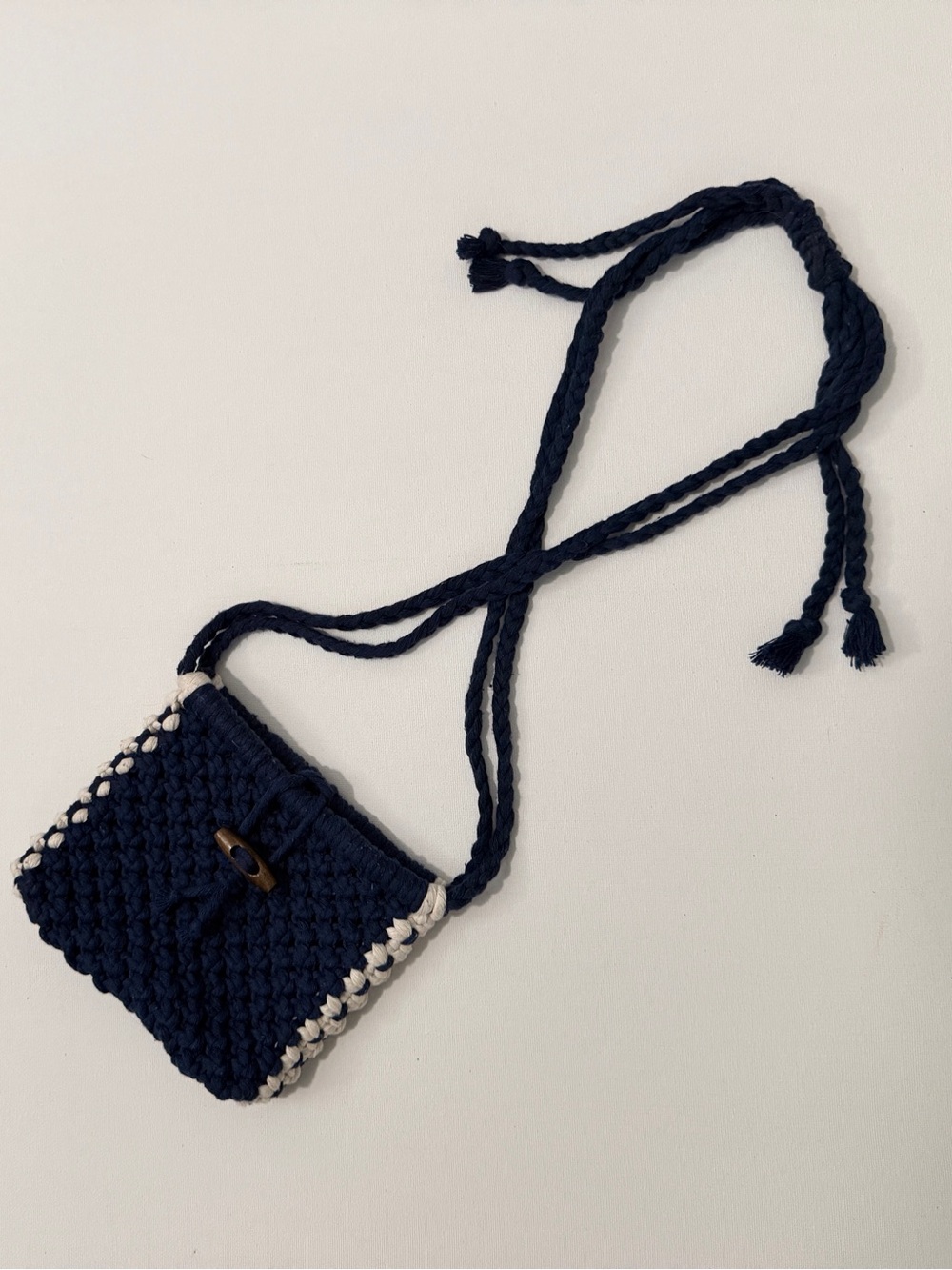 Handmade Crochet Crossbody Bag Navy Blue Adjustable Strap Boho Mini Bag